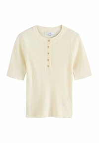 REGULAR FIT - BUTTON UP CREW NECK SHORT SLEEVE  - Lihtne T-särk - white ecru