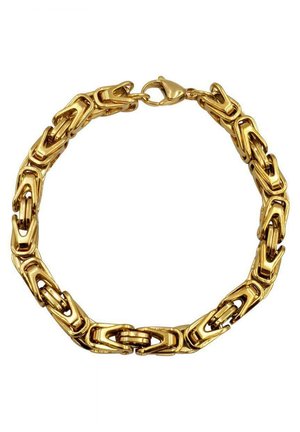 Goldene Kettenarmband mit ineinander greifenden Gliedern und einer glatten, glänzenden Oberfläche. Sicherer Karabinerverschluss für einfaches Anlegen.