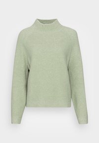 Hellgrüner, strukturierter Pullover mit hohem, geripptem Kragen und lockerer Passform. Verfügt über lange Ärmel und einen geraden Saum.