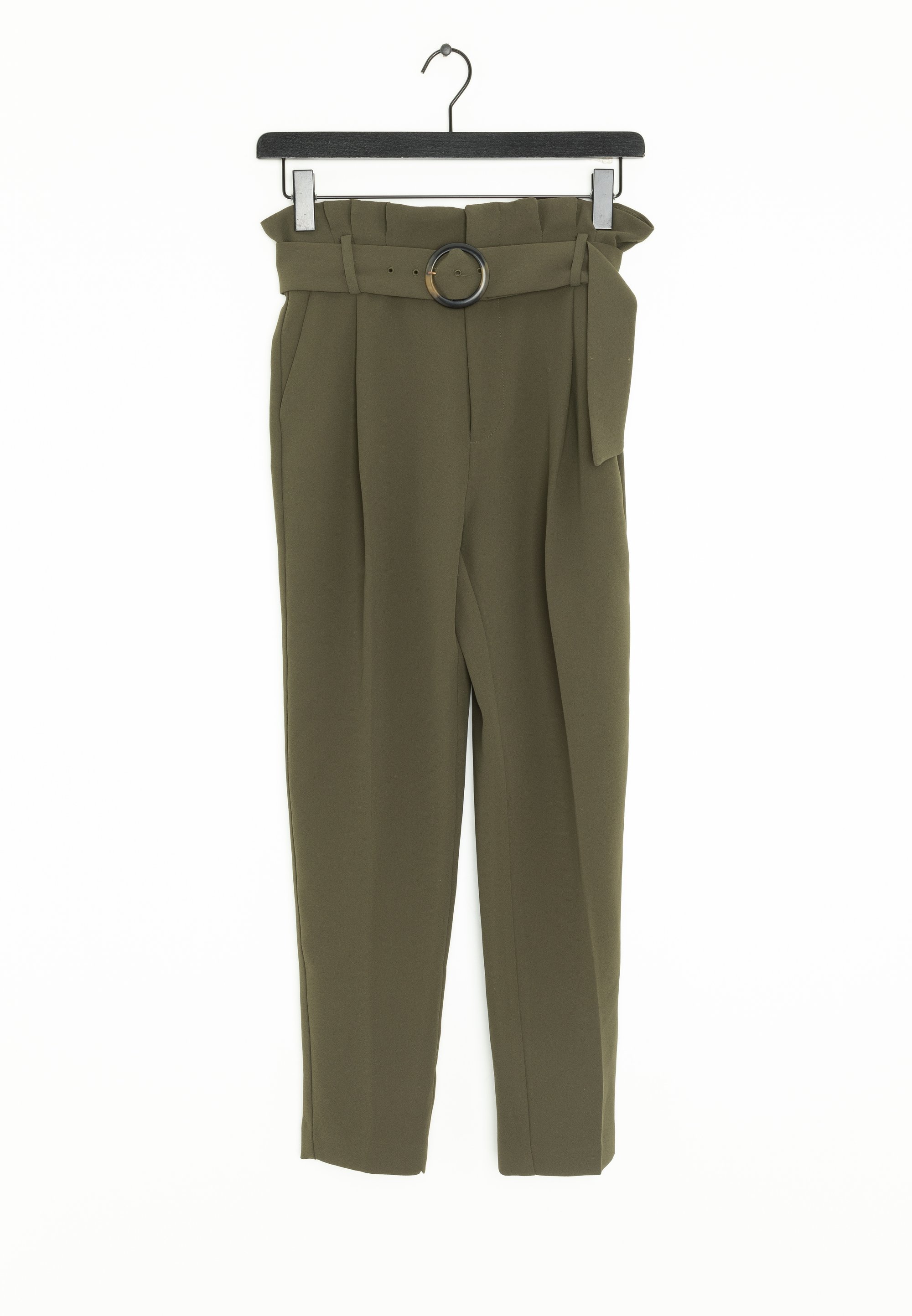 Trousers Pantalon Mango Vert Pantalon Droit Taille Haute Vert
