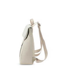 Béžová nylonová taška přes rameno se strukturovaným designem, nastavitelnými textilními popruhy a horním zipovým uzávěrem se malou přední kapsou.