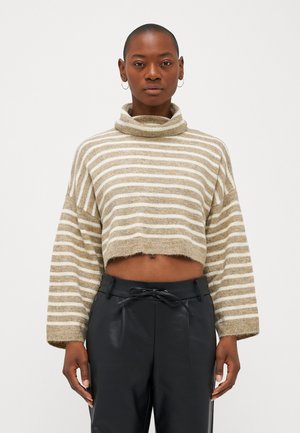 ONLY Petite ONLTALIO STRIPE SHORT ROLLNECK  - Strikkegenser - weathered teak/birch melange