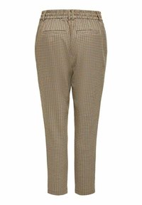 Byxor med elastisk midja, med ett rutigt mönster i brunt och beige. Slim fit med två bakfickor och slät textur.