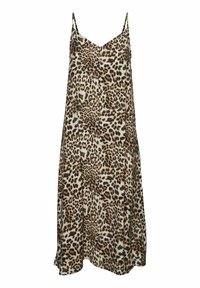 Vestido maxi de estampado de leopardo con tirantes finos, escote en v y una silueta fluida, elaborado con una tela ligera y suave al tacto.