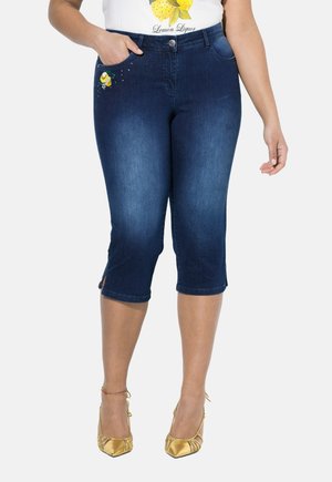 ZITRONEN-STICKEREI, GLITZERSTEINCHEN - Jeans Shorts - dark blue denim