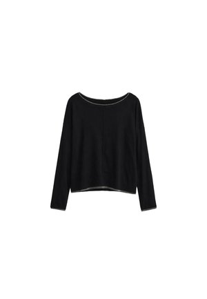 Maglione nero a maniche lunghe con scollo tondo, vestibilità rilassata e leggero dettaglio di rifinitura intorno al collo, ai polsi e all'orlo.