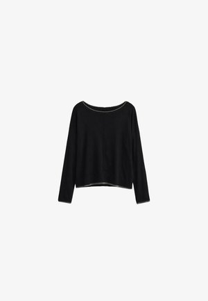 Maglione nero a maniche lunghe con scollo tondo, vestibilità rilassata e leggero dettaglio di rifinitura intorno al collo, ai polsi e all'orlo.