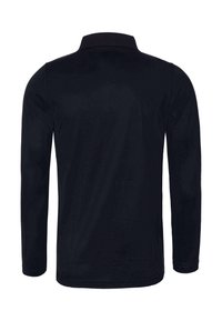 Koszulka polo z długim rękawem w jednolitym czarnym kolorze, z klasycznym kołnierzykiem i gładką, teksturowaną tkaniną, prostym dołem i dopasowanymi rękawami.