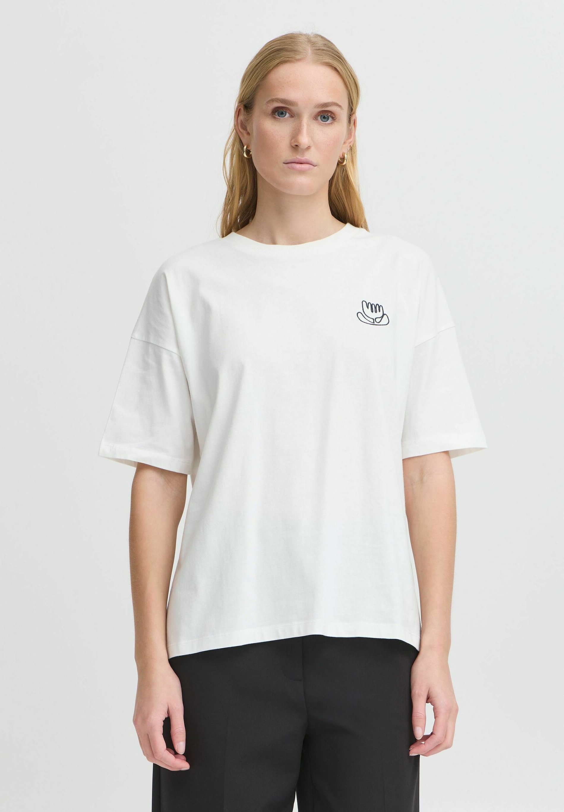 売れ筋商品|||イチ Tシャツ レディース トップス CAMINO - Print T-shirt - cloud dancer w black イチ レディース Tシャツ トップス CAMINO - Print T-shirt
