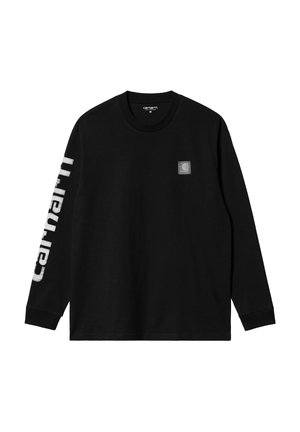 Czarna koszulka z długim rękawem wykonana z bawełny. Posiada małą naszywkę z logo na piersi oraz białe napisy na lewym rękawie.