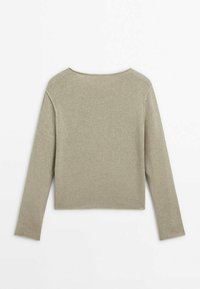 Maglione cropped kaki con maniche lunghe, scollatura rotonda e una texture a maglia caratterizzata da sottili dettagli delle cuciture sulle spalle.