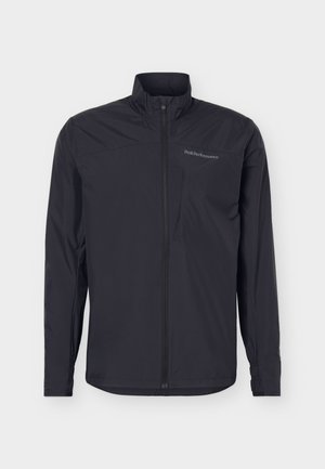 Μαύρο ελαφρύ μπουφάν με ολόκληρο μπροστινό φερμουάρ, ψηλό γιακά, ελαστικά μανσέτα και μικρή τσέπη στο στήθος με το λογότυπο της Peak Performance.