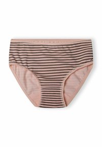 Svītraini apakšbikses maigi rozā krāsā ar plānām brūnām horizontālām svītrām. Izgatavotas no elastīga auduma ar ērtu elastīgu jostasvietu.