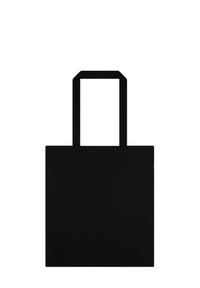 Borsa a tracolla nera con due manici lunghi, realizzata in un tessuto resistente. Forma quadrata con un design minimalista e senza motivi o accenti visibili.