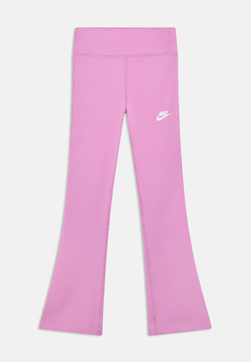 Ροζ κολάν Nike με φαρδιά μπατζάκια, ψηλή μέση και λευκό λογότυπο Nike στο πάνω αριστερό μηρό.