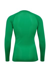 Langärmliges Sportshirt in leuchtendem Grün. Hergestellt aus glattem, dehnbarem Material mit einem strukturierten Muster. Verfügt über ein tailliertes Design und einen runden Kragen.