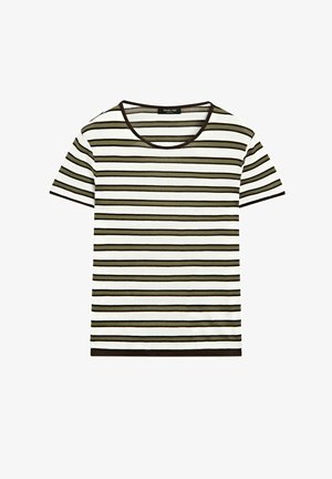 Massimo Dutti, 100% COTTON SHORT SLEEVE STRIPED T-SHIRT - T-shirts print - khaki