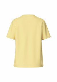 Tricou galben cu mânecă scurtă, de tip crew neckline, textură netedă și tiv drept. Fără modele sau accente vizibile. Vedere din spate.