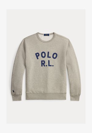 Helehall heakaaelise kaelusega dressipluus tumesinise tekstiga "POLO R.L." ees ning väike tumesinine logo vasaku randme mansetil.