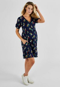 JoJo Maman Bébé DITSY PRINT V-NECK REGULAR FIT - Tričkové šaty - navy blue floral