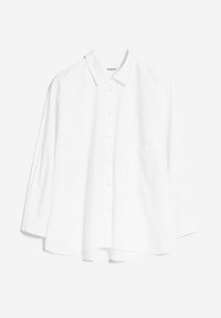 White button-up shirt made of cotton, featuring a classic collar, long sleeves, and a single chest pocket without patterns or embellishments.