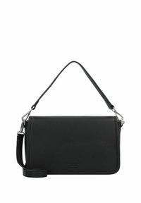Borsa a tracolla nera in pelle con finitura texturizzata, dotata di una tracolla rimovibile, design elegante e dettagli in metallo argentato.
