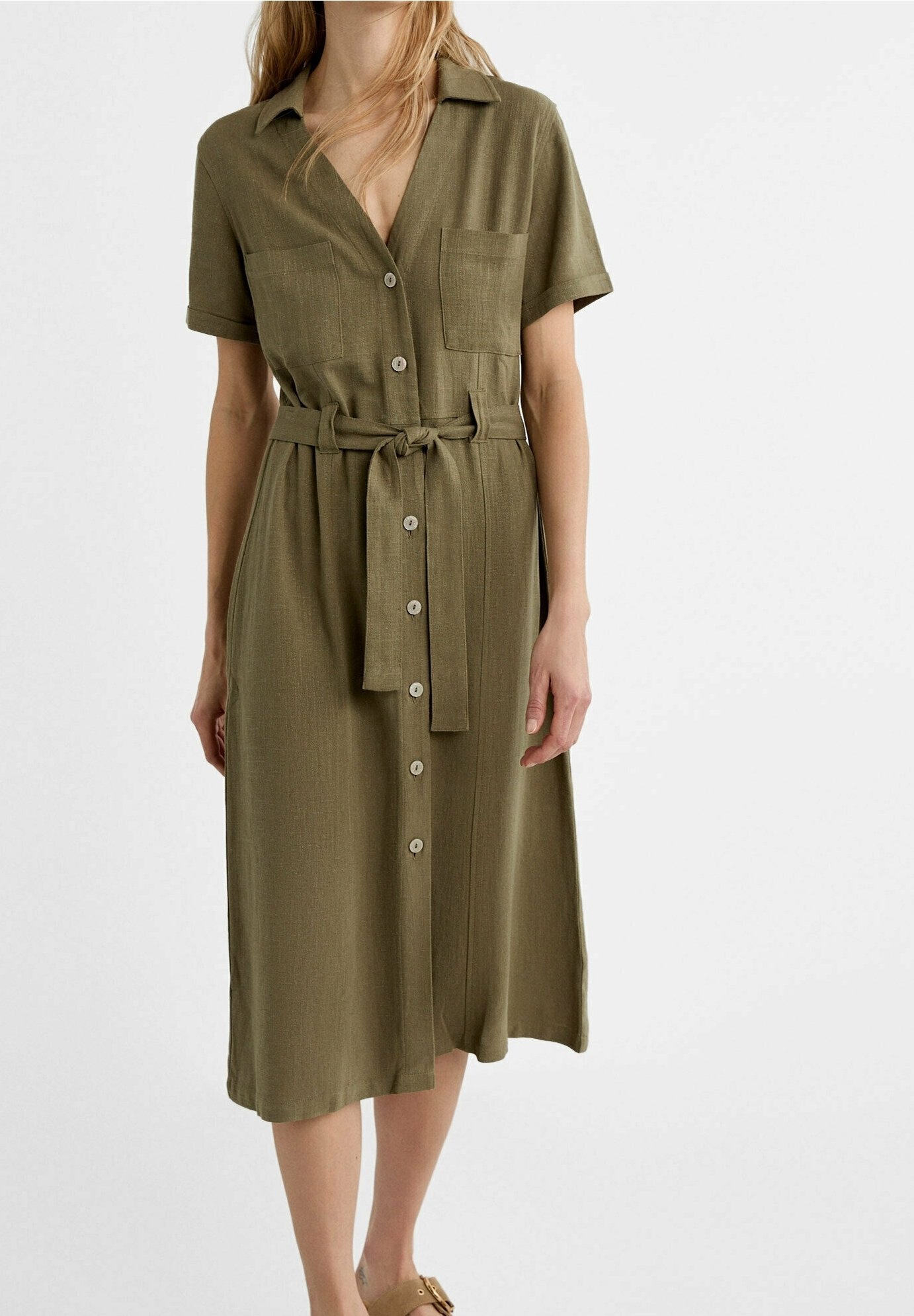 Stradivarius Vestido camisero dark green/verde oscuro (Segunda