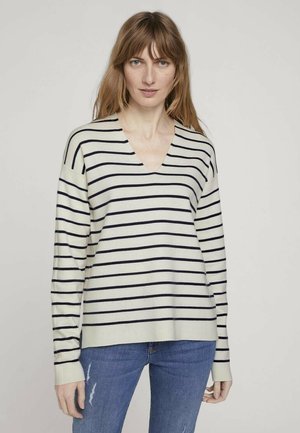 Strikkegenser - offwhite navy stripe