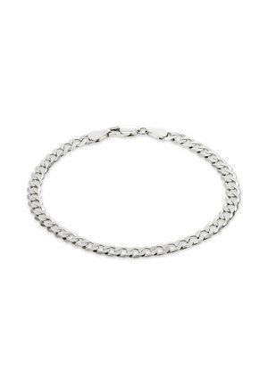 Silberfarbene kubanische Gliederkette mit Karabinerverschluss, flach auf weißem Hintergrund dargestellt.