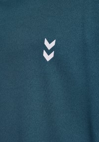 Turkos sportströja med texturerad tyg, med en vit chevronlogotyp på vänster sida. Slät yta, enkel design och inga synliga mönster.