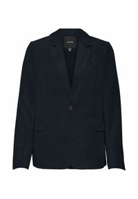 Marineblaues Cord-Blazer mit strukturierten Revers, einem Knopfverschluss, zwei vorderen Taschen und feiner Rippstruktur.