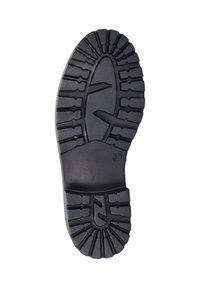 Zwarte rubberen schoenzool met een gestructureerd grip patroon, afgeronde vorm en een centraal verhoogd gedeelte. Markeringen omvatten maat 37.