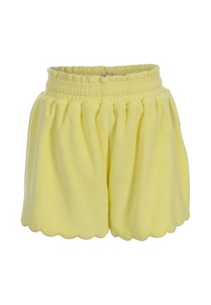 Zachte gele badstofshorts met elastische tailleband en geschulpte zoom.