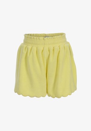Zachte gele badstofshorts met elastische tailleband en geschulpte zoom.