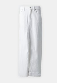 Bele široke jeans hlače iz denima, z visokim pasom, sprednjimi žepi in ravnim krojem. Nežna šivana obdelava na šivih.
