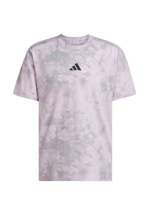 Light purple short-sleeve T-shirt with a textured pattern, featuring a black Adidas logo on the chest and a round neck design.