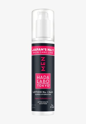 Flacon pompe de lotion pour le visage étiqueté Hada Labo Tokyo Men, super hydratant à l'acide hyaluronique, apaisant après-rasage, 150 ml.