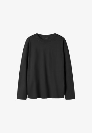 Schwarzes Langarm-T-Shirt aus weicher Baumwolle, mit Rundhalsausschnitt, lockerem Schnitt und schlichtem Design ohne Muster oder Akzente.