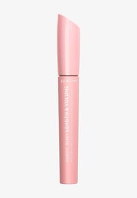 Pink cylindrisk mascara-rør med en let buet hætte. Har hvid tekst, der læser "NORDIC BERRY LENGTH & VOLUME" samt yderligere produktdetaljer.