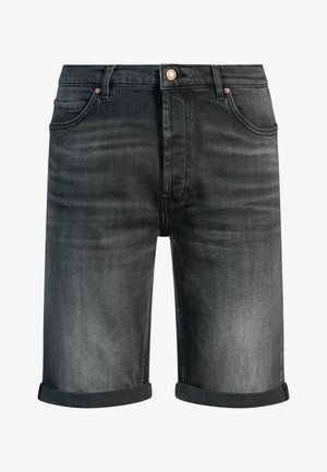 Zwarte denim shorts met een vervaagde afwerking. Voorzien van opgerolde zomen, een vijf-pocket ontwerp en een metalen knoopsluiting. Subtiele contrasterende stiksels.