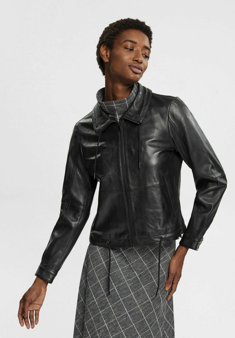 Esprit Collection MIT KORDELZUG Leather jacket black Zalando.ie