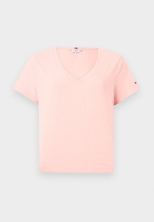 Tommy Hilfiger, LINEN BLEND V-NECK T-SHIRT - T-shirts basic - soft rose