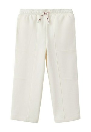 Crèmekleurige fleecebroek met elastische tailleband en koord, met rechte pijpen en details van opgestikte zakken aan de voorkant.