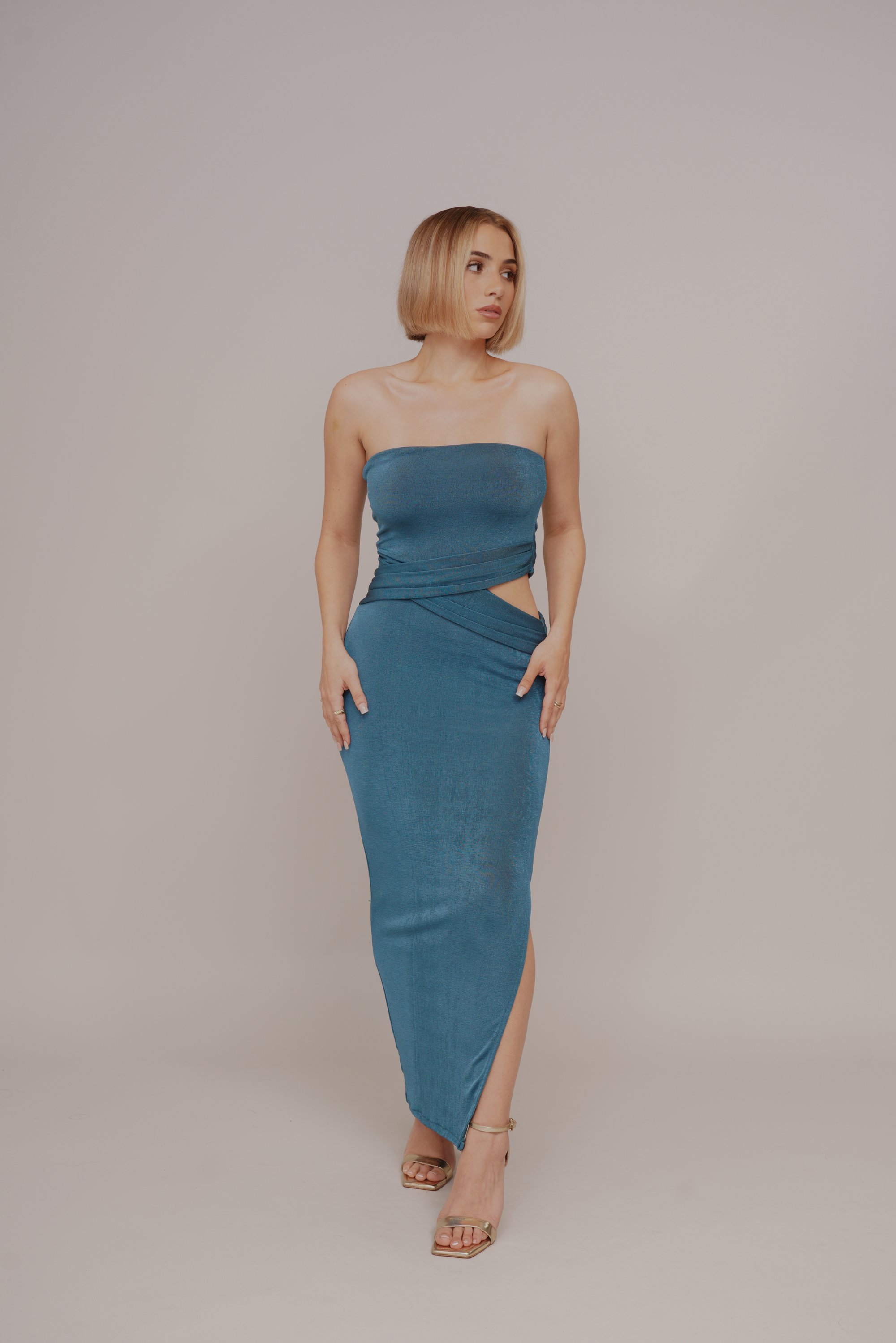 white christmas dresses Rent Misspap Red Sequin Cut Out Bandeau Maxi Dress main image 0