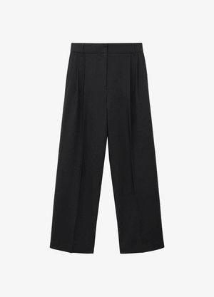 Črne široke hlače iz gladkega materiala, z visokim pasom, ploščami in krojem, ki nudi strukturiran fit.