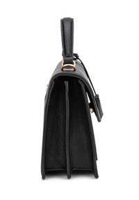 Borsa a tracolla in pelle nera con finitura testurizzata, sezioni aperte e manico superiore con accenti in oro.