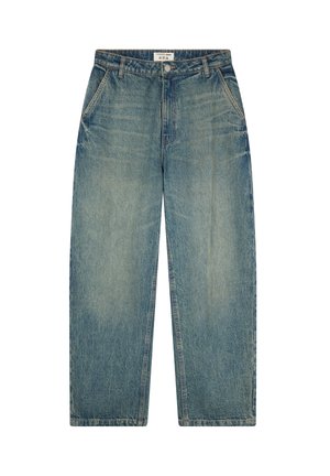 Jeans in denim azzurro chiaro con vestibilità ampia, gambe diritte, tasche frontali e una leggera scoloritura per un effetto usato.