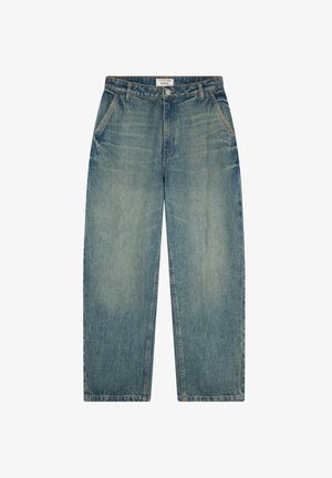 Jeans in denim azzurro chiaro con vestibilità ampia, gambe diritte, tasche frontali e una leggera scoloritura per un effetto usato.