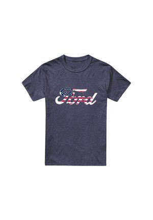 Dark gray short-sleeve t-shirt with "Ford" logo printed in American flag colors on the chest.
