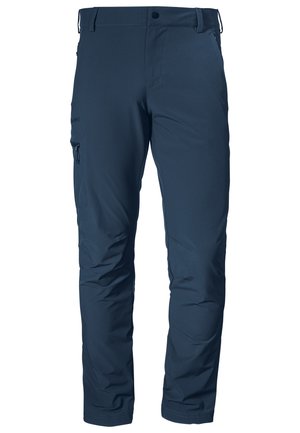 Marineblaue technische Hose mit geradem Schnitt, aus leichtem, strapazierfähigem Material. Verfügt über Seitentaschen und minimale Details.